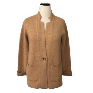 Talbots Women’s Camel Knit Long Sleeve Cardigan Sweater Lamb’s Wool Blend Mp